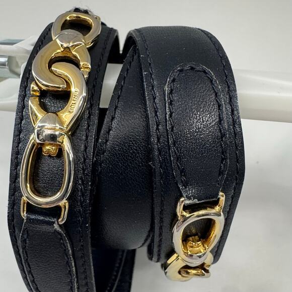 Vintage CELINE Belt Gold/Silver Buckle Navy Leather (READ) - Picture 2 of 9